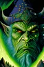 Placeholder: Portrait of a larger than life, mountainous goblin sorcerer, with a giant gem on his forehead, wrinkled green and grey skin, in the style of Artwork by Albert Lynch, sinking deep into bittersweet melancholia, dark angry eyes, 70s psychedelic drawings, alex grey, sense of awe, pale skin, night, dark twisted fantasy, macabre fine art