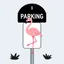 Placeholder: a parking sign crossed with a flamingo, cartoon on solid background color
