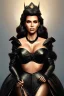 Placeholder: painting of kim kardashian as evil queen in black leather, feminie, angry, stern look on her face, volouptous, busty, cleavage, emperious, mature, highly detailed, digital painting, artstation, concept art, smooth, sharp focus, illustration, art by gaston bussiere and alphonse mucha