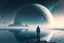 Placeholder: person seeing a grey exoplanet in the horizon, lagoon, sci-fi, very epic