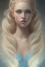 Placeholder: girl, cute, beautiful, blonde hair, loose braid, blue eyes, big eyes, pale skin, blue dress, ice dress, long eyelashes, pink lipstick, thin lips, small nose, semirealistic, 8k resolution concept art portrait by Greg Rutkowski,