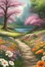 Placeholder: generate an image of a serene landscape, with flowers; realistic style, bright colors