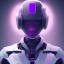 Placeholder: One eye robot, Sci-fi character, purple backlight, pink and purple, scifi suit, profile, purple background, pink lighting, futuristic