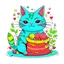 Placeholder: christmas cute cat birthday cake, Colorful Holiday T-Shirt Design, Groovy WinterGrass,transparent,no background