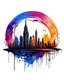 Placeholder: logo on transparent background paper, chromatic, zoom, sharp, realistic, splash of colors on a white background, a detailed golden purple sunset fire style, detailed realistic earth, new york skyline with light blue water, graffiti elements, powerful zen composition, dripping technique, & the artist has used bright, clean elegant, with blunt brown, 4k, detailed –n 9, ink flourishes, liquid fire, clean white background, zoom in, close-up, make it as a sticker