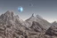 Placeholder: Sci fi mountains, planet in the horiozn