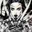 Placeholder: Billie Eilish as a goth punk vampire huge girl, illustration by Yoji Shinkawa and Katsushika Hokusai, finely detailed facial features, finely drawn and inked, 4k, symmetric, hyperdetailed