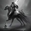 Placeholder: little knight on the horse in armor with lancet charging, line art , black pencil picture