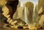 Placeholder: Sunny day, rocks, sci-fi, fantasy, waterfalls, rocky land, mountains, friedrich eckenfelder and alfred stevens impressionism paintings