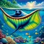 Placeholder: fantasy 90's tcg art of pearlescent manta ray in ocean paradise