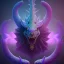 Placeholder: purple mythical creature in galaxy, teal and purple smoke, detailed, realistic, 4k