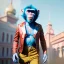 Placeholder: Ultra realistic circus scene. Blue Monkey man, waist up view, Wes Anderson style, happy, bubbles, party, confeti, highly detailed, concept art, unreal engine 5, god rays, ray tracing, RTX, lumen lighting, ultra detail, volumetric lighting, 3d, finely drawn, high definition, high resolution.