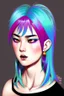 Placeholder: asian androgynous girl, in detailed comic illustration, piercings,rainbow hair, androgynous look, epic colour treatment, cinematic colour treatment