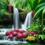 Placeholder: Separate waterfall with tropical leaves and dragon fruit