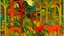 Placeholder: An orange colored forest with fairy wolves designed in Mexican folk art painted by Paul Gauguin