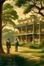 Placeholder: Illustrate a grand plantation setting in the 1800s, with Isaac Franklin and John Armfield as wealthy slave owners. Highlight their opulent lifestyle and the beginning of their partnership