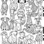 Placeholder: black and white drawing of animals, outlined art bold, coloring book page for kids, simple classic cartoon style, 2D v4 q2