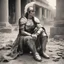 Placeholder: [vintage style noisy scratches glitches, Shot the texture and then rewound the film and double exposed the face] [old faded image of a woman Roman legionary crouching in sandal tall amidst the chaos of the Roman celebration. Clad in gleaming chainmail, a majestic plume in hairs, she exudes an aura of strength and determination that sets her apartaround herstraw-covered ground, demonic, satanic,] Retrofuturism: Where Yesterday’s Tomorrow Still Shines