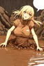 Placeholder: Anime girl sinks in brown opaque grainy mud