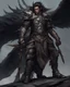 Placeholder: Warrior warrior with leather and metal clothes A combination of a dragon and a wolf and a commander riding on it Warrior warrior with leather and metal clothes and robotic metal