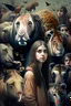 Placeholder: Barve girl with many people and animals