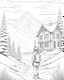 Placeholder: coloring page: Winter wonderland: A serene scene unfolds with a girl in her cozy mountain home, surrounded by the first snow. The real-cartoon fusion brings a trending ArtStation theme to life, captured in sharp focus and studio photo quality. Intricate details showcase the nostalgia of the moment. (Aspect ratio: 16:9, Content type: Art, Style: Real-cartoon, Mood: Serene and Nostalgic)