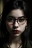 Placeholder: girl, black hair, brown eyes, glasses, small lips, small nose, black brows, white skin, round face, european, full lips