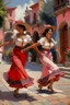 Placeholder: 2 maxican woman dancing neoclassism traditional painting in mexican city