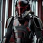 Placeholder: star wars bald male corellian pilot wearing pearlescent black and gunmetal grey First Order special forces heavy assault stealth commando armor and helmet with gold and red trim inside the jedi temple, hyperdetailed, dynamic lighting, hyperdetailed background, 8k resolution, volumetric lighting, light skin, fully symmetric details