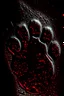 Placeholder: Striking image of a lion paw print, sandblasted special effect in silver and red, standing out on a black background