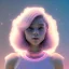 Placeholder: A portrait of a crystalised girl,smiling, longs hairs, atmospheric, realistic, cinematic lighting, octane render, pink blue light, 8k, , galactic atmosphere, flowers