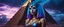 Placeholder: Hyper Realistic Photographic-View of a Beautiful-Alien-Cleopatra with glowing-blue-hair-&-devilish-eyes standing outside her pyramid with purple-cloudy-sky at dark-rainy-night dramatic & cinematic ambiance