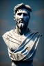 Placeholder: Ultra Realistic image, roman sculpture, white marble material, Lionel Messi, Laurel leaves wreath, miguel angel style, chisel style, emperador, waist up portrait, epic, celestial, cinematic lighting, God light, god rays, 4k resolution, smooth details, ornate details, soft lighting, unreal engine 5, sky and clouds background.