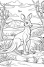 Placeholder: kangaroo in an Outback scene., clean line art, white background, no shadows, well outlined, for kids coloring book, cartoon style.