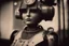 Placeholder: steampunk, vintage analog polaroid of a woman robot, female body, fog, lomography, heavy film grain, night, color bleed, depth of field, bokeh, retro, cyberpunk saggy granny woman, abandoned sci-fi town, future, sci-fi