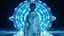 Placeholder: "Artistic photography (((FULL BODY from HEAD to FEET +profile))), enormous almond shape lighted crystal clear eyes, she is dressed in a white shiny jumpsuit she is a gorgeous smiling extra terrestrial woman with indigo purple blue skin with a high elongated skull like a magnum bottle, 40 y/o asian, she wears white snow boots, and she is outside on the flying saucers large landing deck of the space station in cosmos.