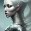 Placeholder: fantasy magic, intricate, sharp focus, illustration, highly detailed, digital painting, concept art, matte, masterpiece head sexy front view black blonde beauty space lady silver carp skin one head blonde space night