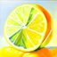 Placeholder: painting of a slice of citrus fruits, lemon, lime, oranges, realistic, acrylic paint