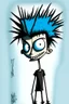 Placeholder: 2d drawing of a stickman, cool with punk hair, x eyes like hangman, standing with back to camera, smiling,close-up ,3d realistic in colour