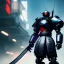 Placeholder: A portrait of a robot samurai, black armor, ultra realistic, unreal engine, cinematic lighting, octane render, random colurs, cosmic ambiance, masterpiece art by Yoji Shinkawa, head fit inside picture