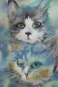 Placeholder: watercolor painting, cat, happy, bright color,