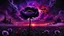 Placeholder: black poppy seed , purple poppy flower in the bloody sunset, on alien land, weird, surreal, complementer colors, fog, shadows, dead world, high detailed, far above on the dark sky is nebula, weird, surreal style, splash art