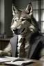 Placeholder: a humanized wolf who can help in reading a document
