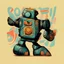 Placeholder: retro robot toy from the 80' having fun logo