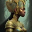 Placeholder: sango fantasy, fantasy magic, intricate, sharp focus, illustration, highly detailed, digital painting, concept art, matte, masterpiece head sexy Indonisian beauty black afro hair earth lady Golden alligator head Egyptian princess pyramid sphinx background