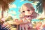 Placeholder: cute chibi girl eating in the paradise