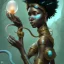 Placeholder: sango fantasy, fantasy magic, intricate, sharp focus, illustration, highly detailed, digital painting, concept art, matte, masterpiece head sexy view black African beauty black afro hair space lady turquoise snakeskin Asian princess