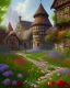 Placeholder: medieval fantasy village with flowers rpg art