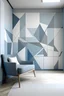 Placeholder: Create handpainted wall mural with geometric planes intersecting at dynamic angles, inspired by Vorticism. Choose cool and contemporary colors like gray, white, and icy blue for a modern and sophisticated look."