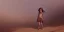 Placeholder: sepia a little girl in ragged clothes lost in the desert